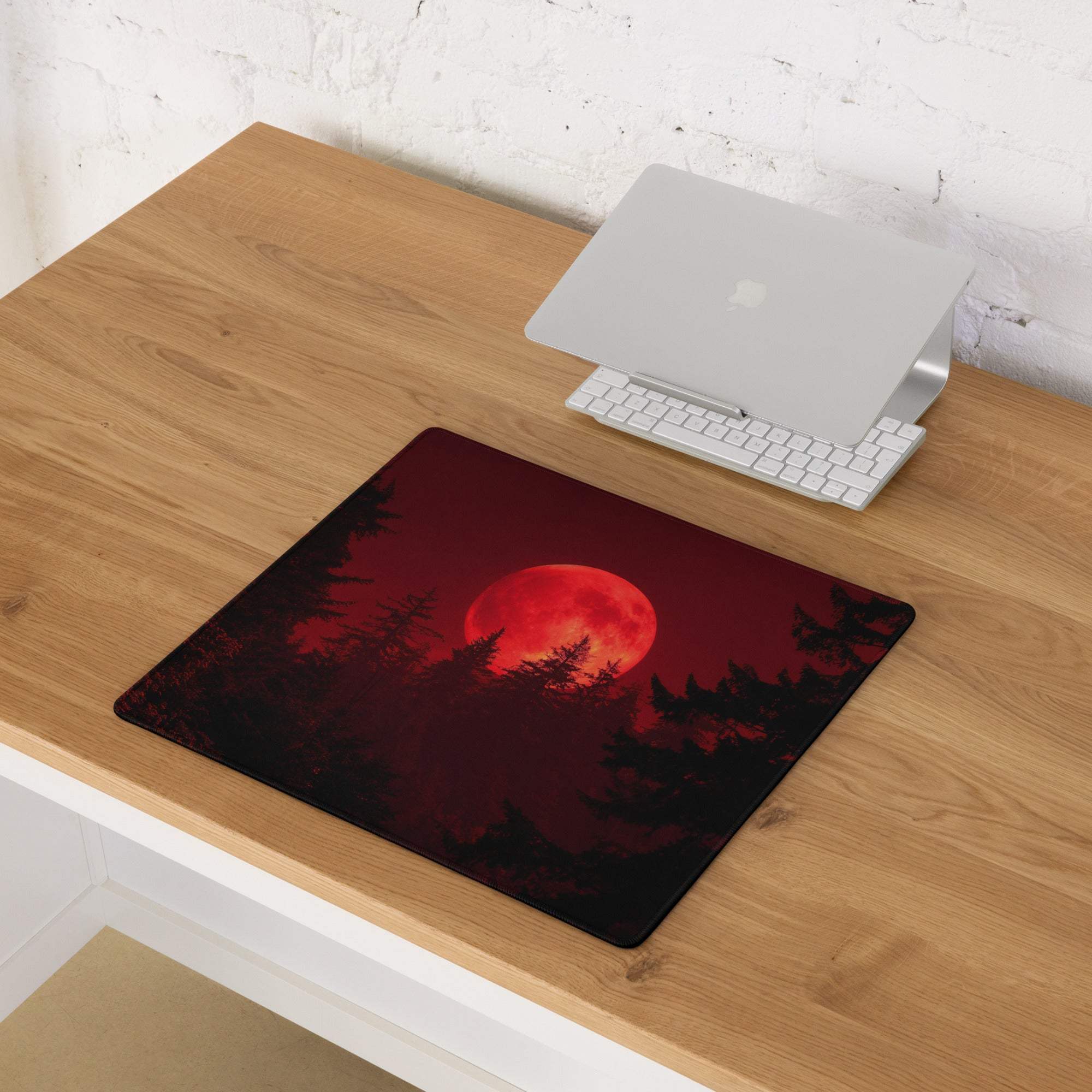 Dark red moon forest large gaming mouse pad with non-slip backing