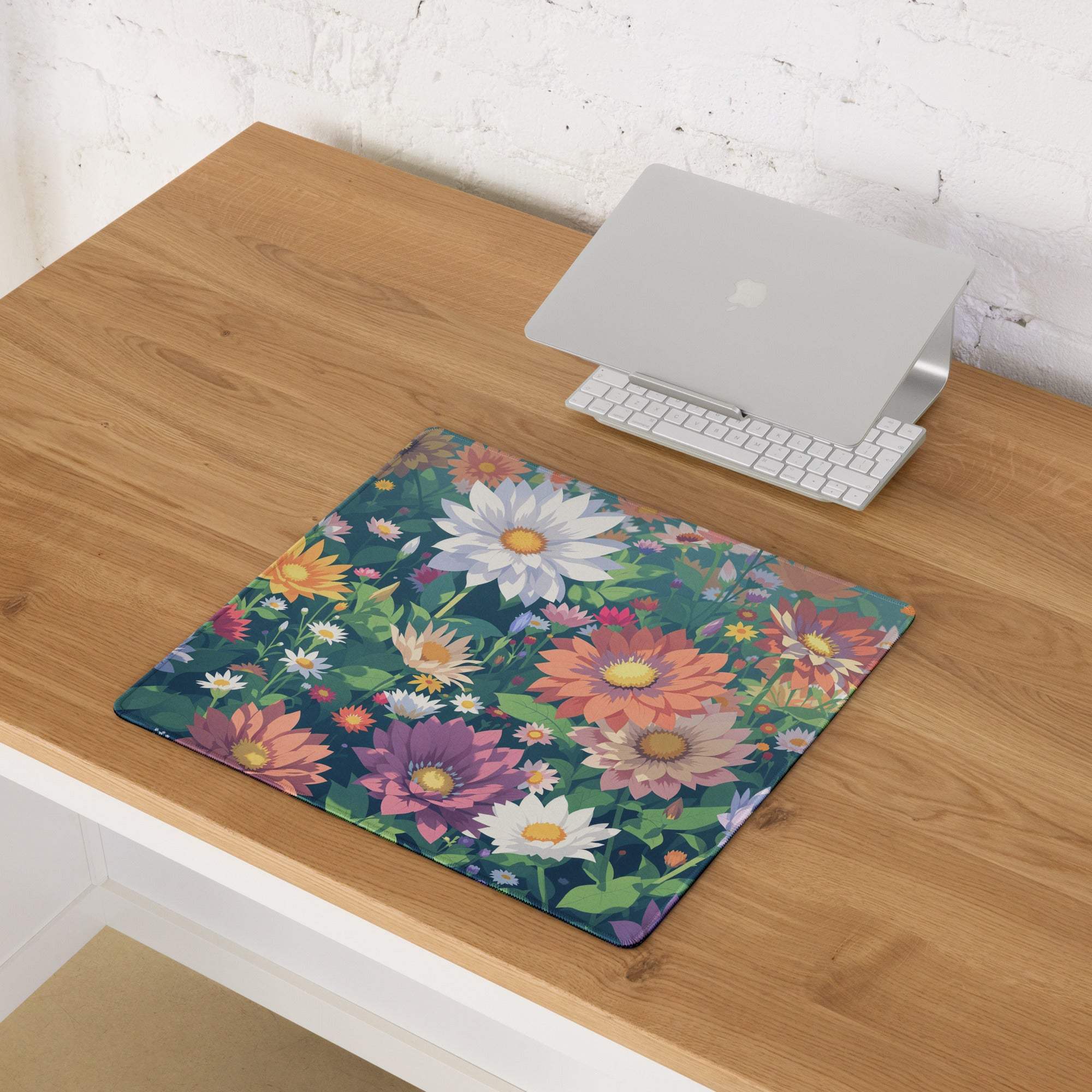 Vibrant floral garden gaming mouse pad with colorful flowers, non-slip backing