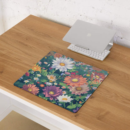 Vibrant floral garden gaming mouse pad with colorful flowers, non-slip backing