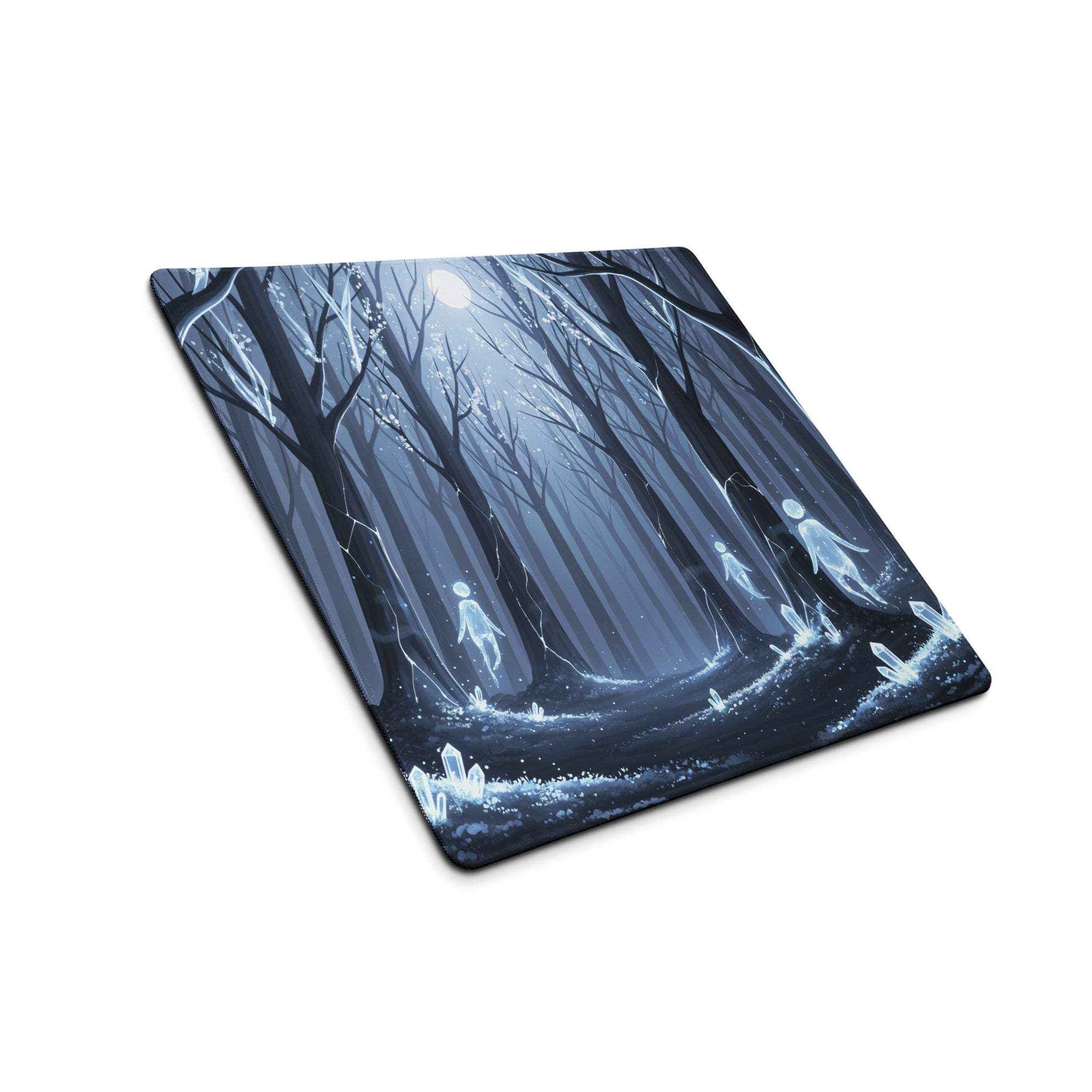 Mystic Forest Blue Night large gaming mouse pad with mystical forest scene