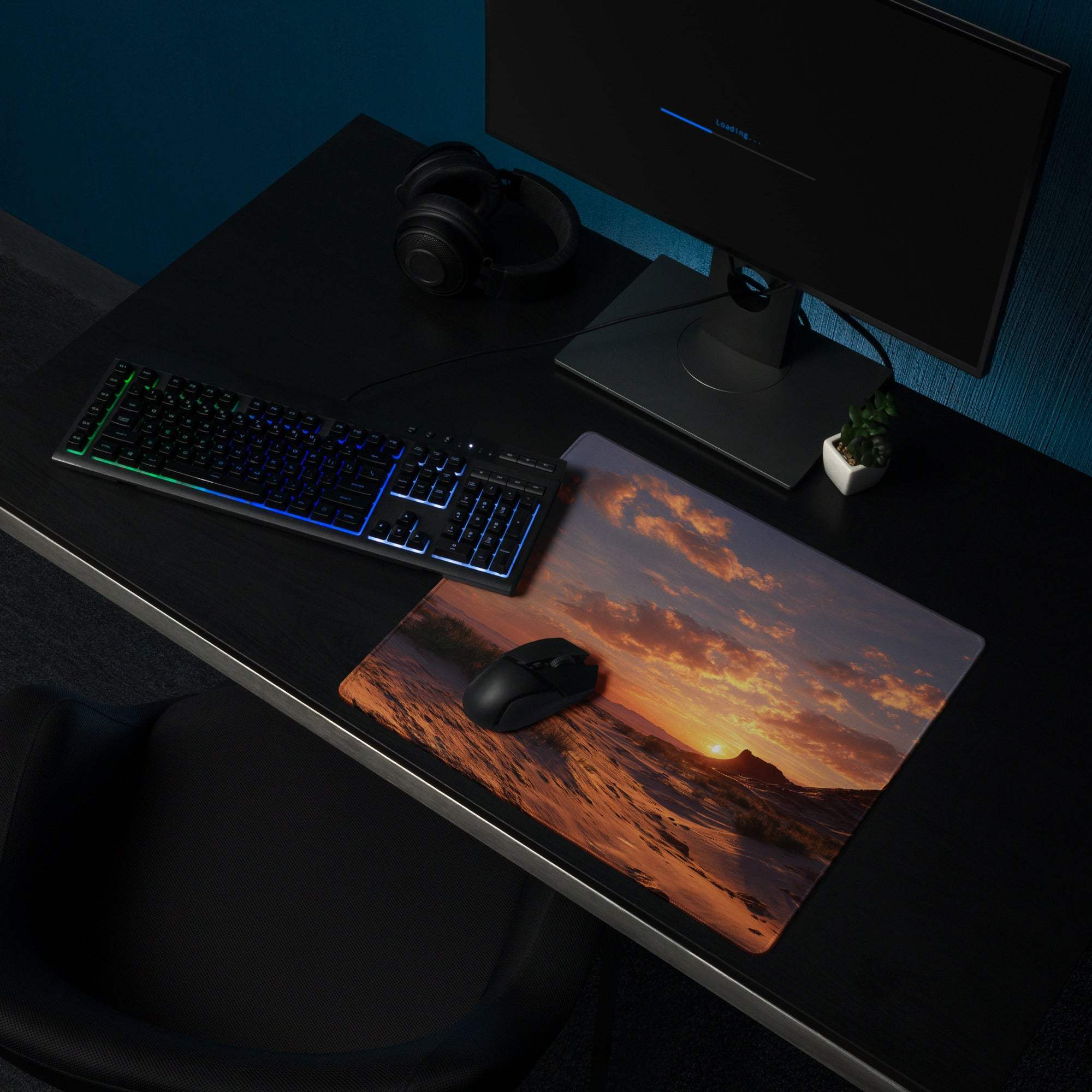 Cinematic warm orange purple desert sunset gaming mouse pad large non-slip base