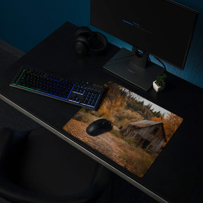 Vintage rustic autumn barn gaming mouse pad with golden trees