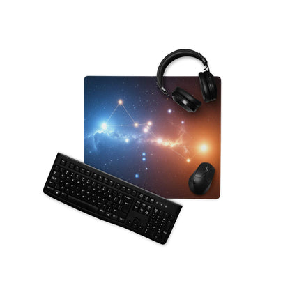 Cosmic Nebula blue orange gradient gaming mouse pad with stars nebulae
