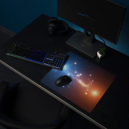 Cosmic nebula blue orange gradient gaming mouse pad with stars nebulae