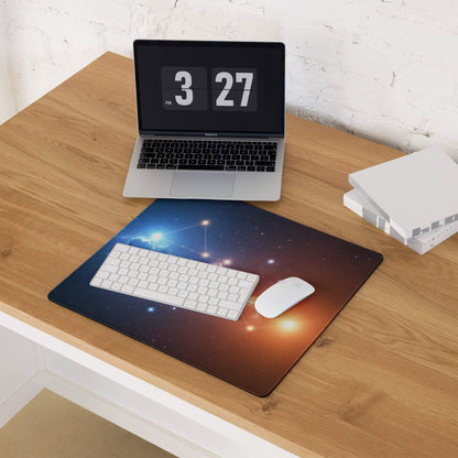 Cosmic nebula blue to orange gradient gaming mouse pad with stars