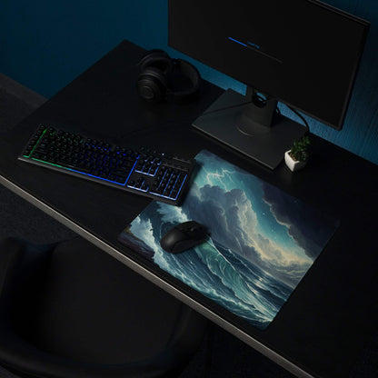 Epic Ocean Wave Stormy Blue gaming mouse pad with turbulent waves