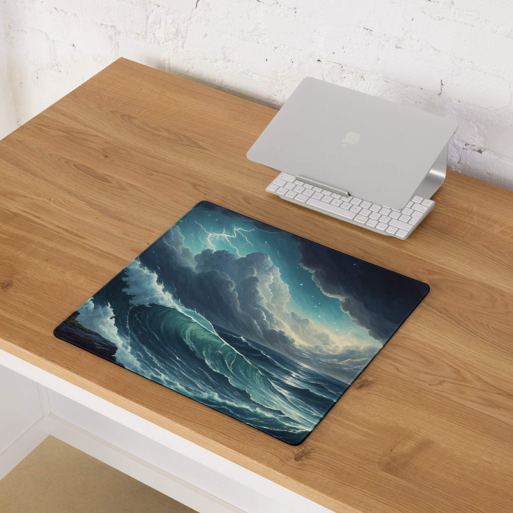 Epic Ocean Wave Stormy Blue Gaming Mouse Pad with vivid wave scene