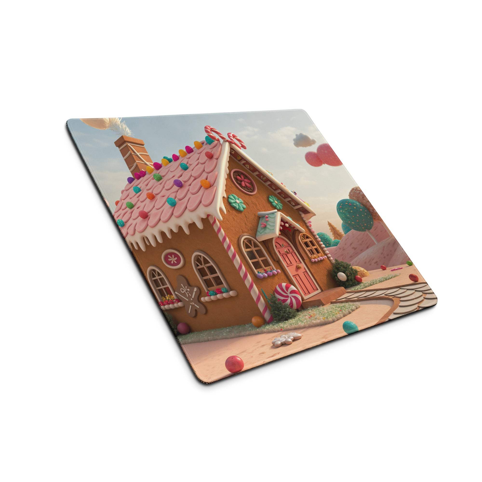 Candy Land themed gingerbread house gaming mouse pad with candy icing
