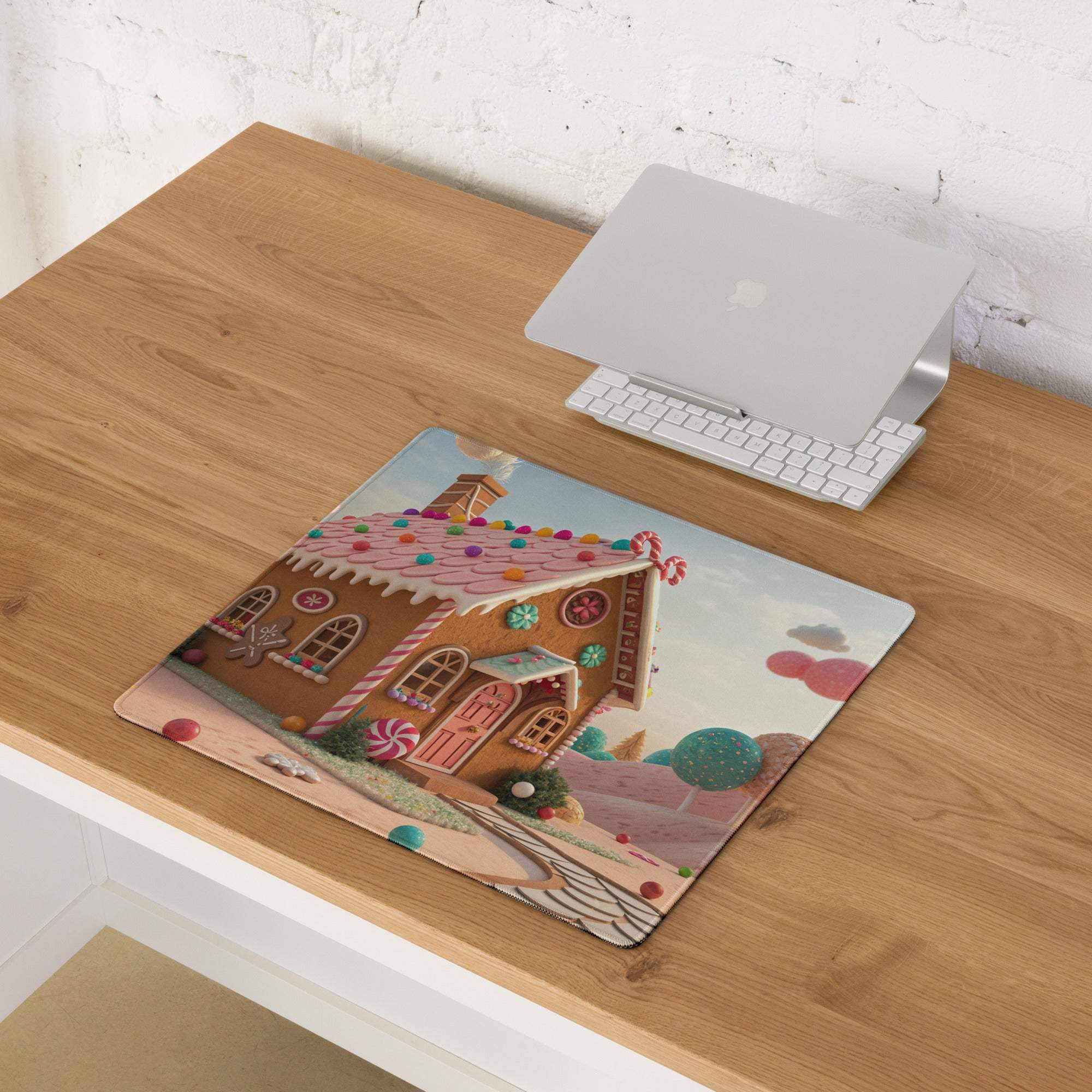 Candy Land gingerbread house gaming mouse pad with non-slip base