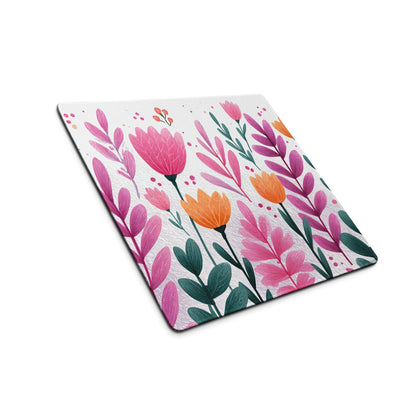 Vibrant pink orange tulip floral gaming mouse pad large non-slip stitched