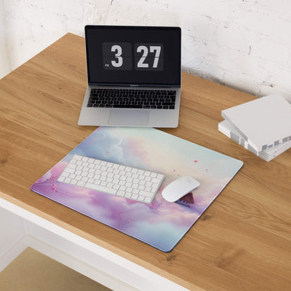Dreamy pastel pink lavender cloud gaming mousepad with cherry blossoms