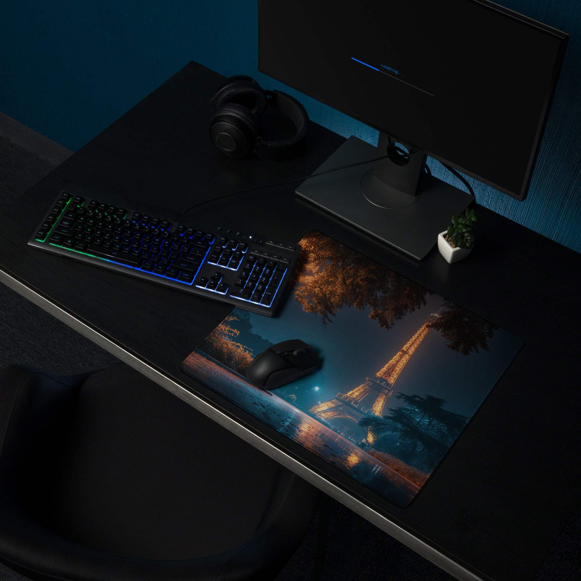 Epic Night Paris Eiffel Tower moody blue orange gaming mouse pad