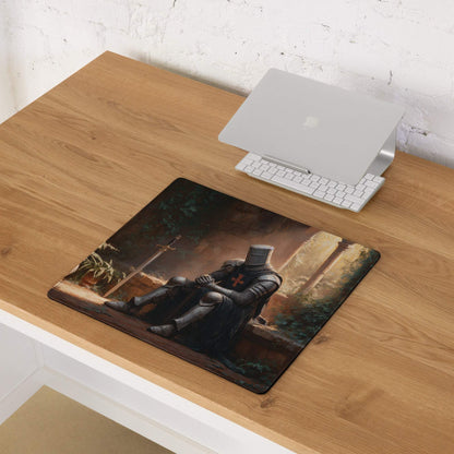 Dark Knight in forest ruins black gray knight mousepad large non-slip