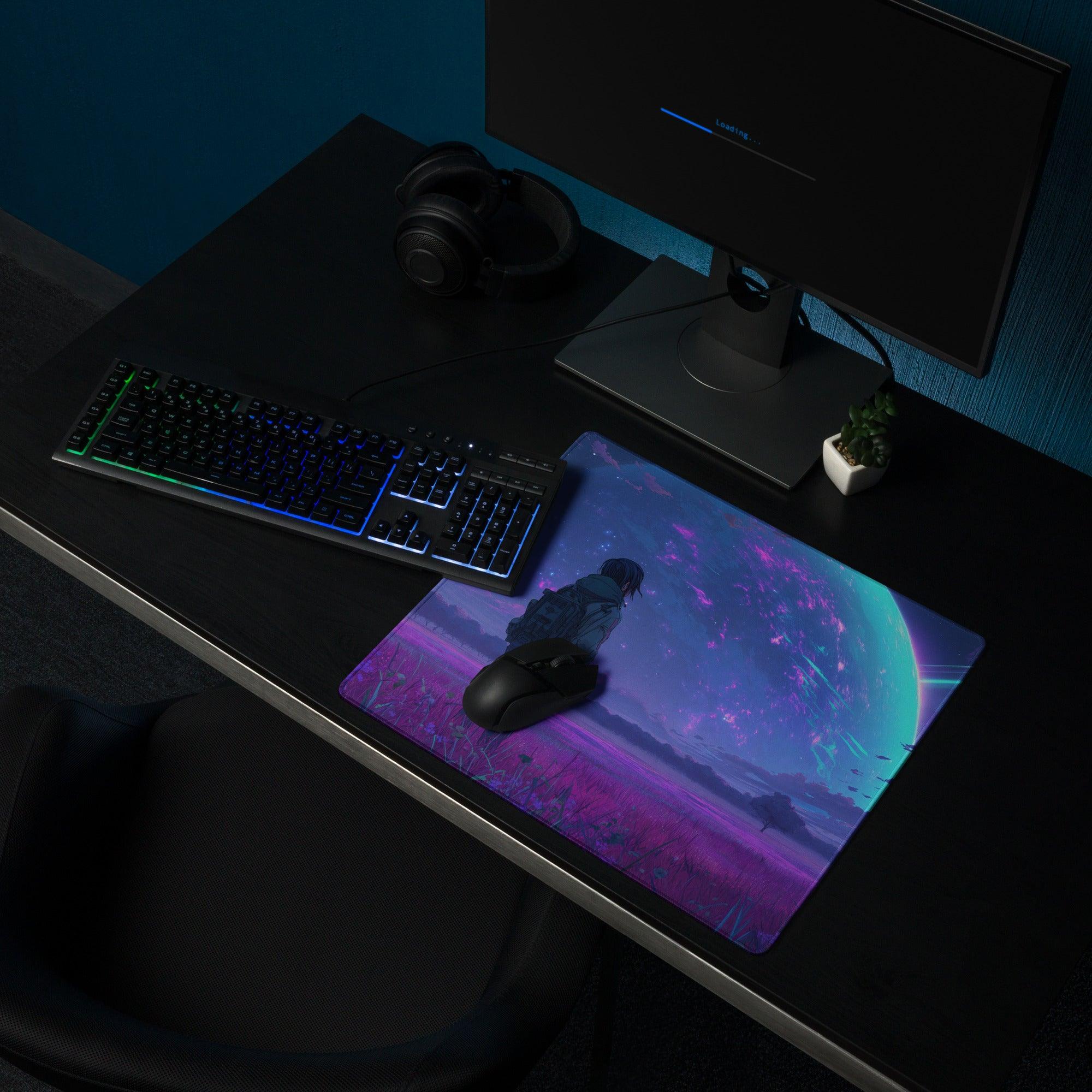 Anime night sky violet purple gaming mouse pad large non-slip stitched edge