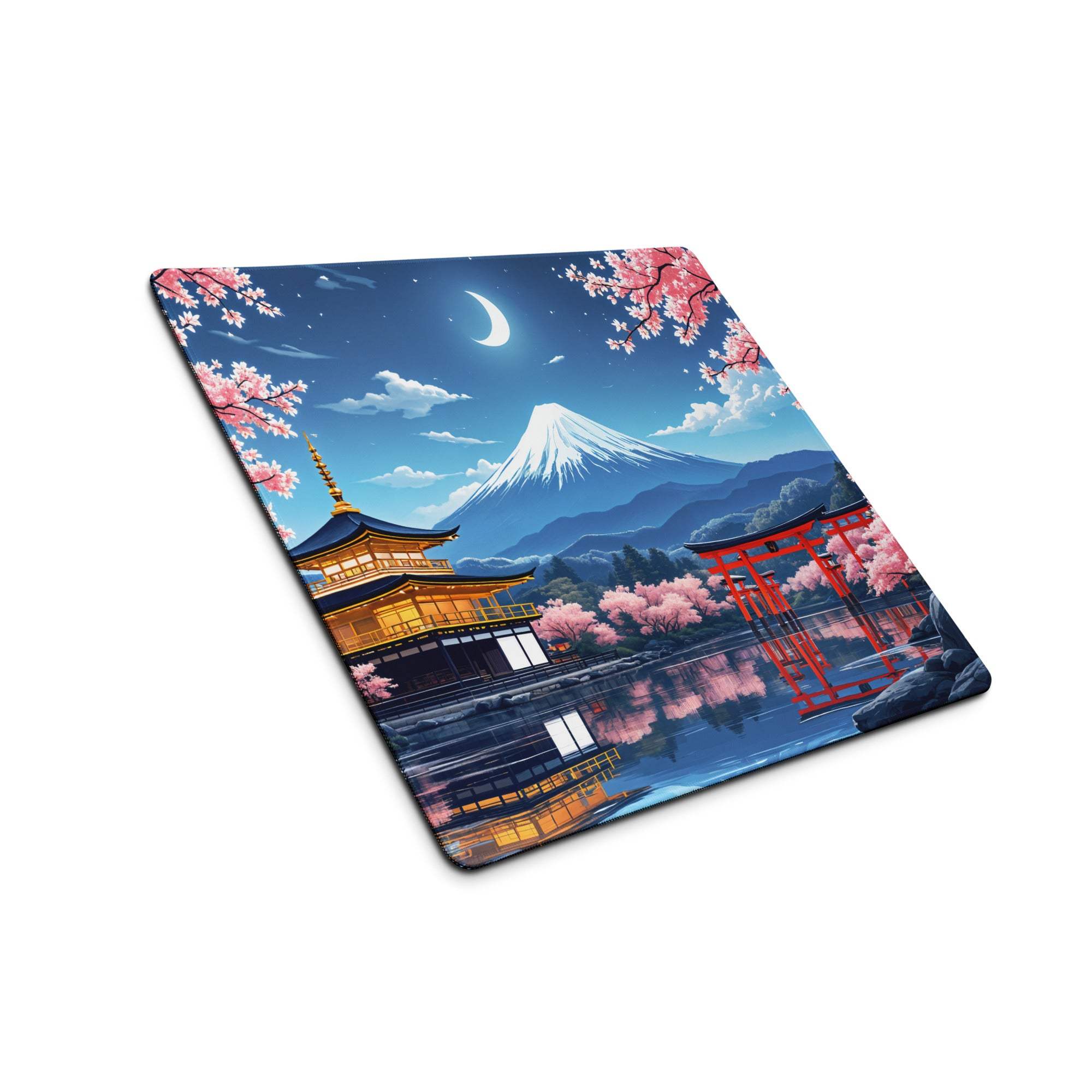 Anime Sakura Night mouse pad with vibrant pink Mount Fuji, pagoda, blossoms