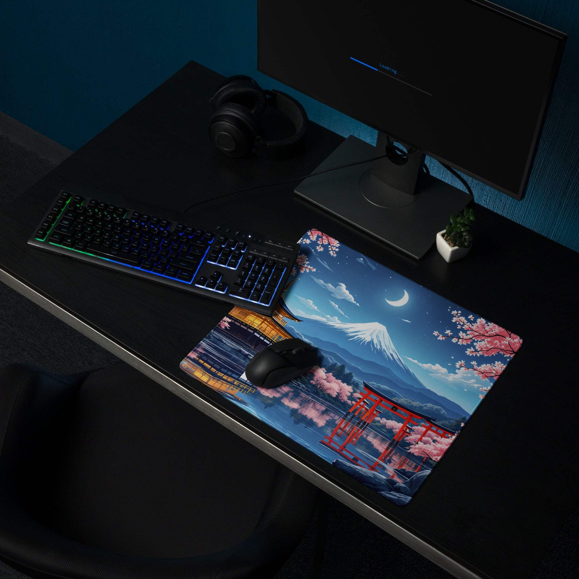 Anime Sakura Night Mount Fuji cherry blossoms gaming mouse pad