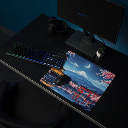 Anime Sakura Night Mount Fuji cherry blossoms gaming mouse pad