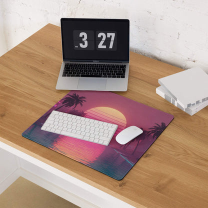 Vibrant vaporwave sunset palms large gaming mouse pad with neon glow
