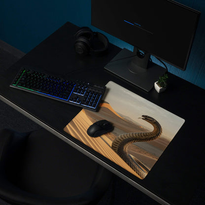 Epic Desert Cobra gaming mouse pad with coiled snake on dunes