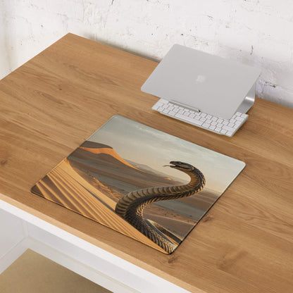 Epic Desert Cobra gaming mouse pad with snake in golden dunes
