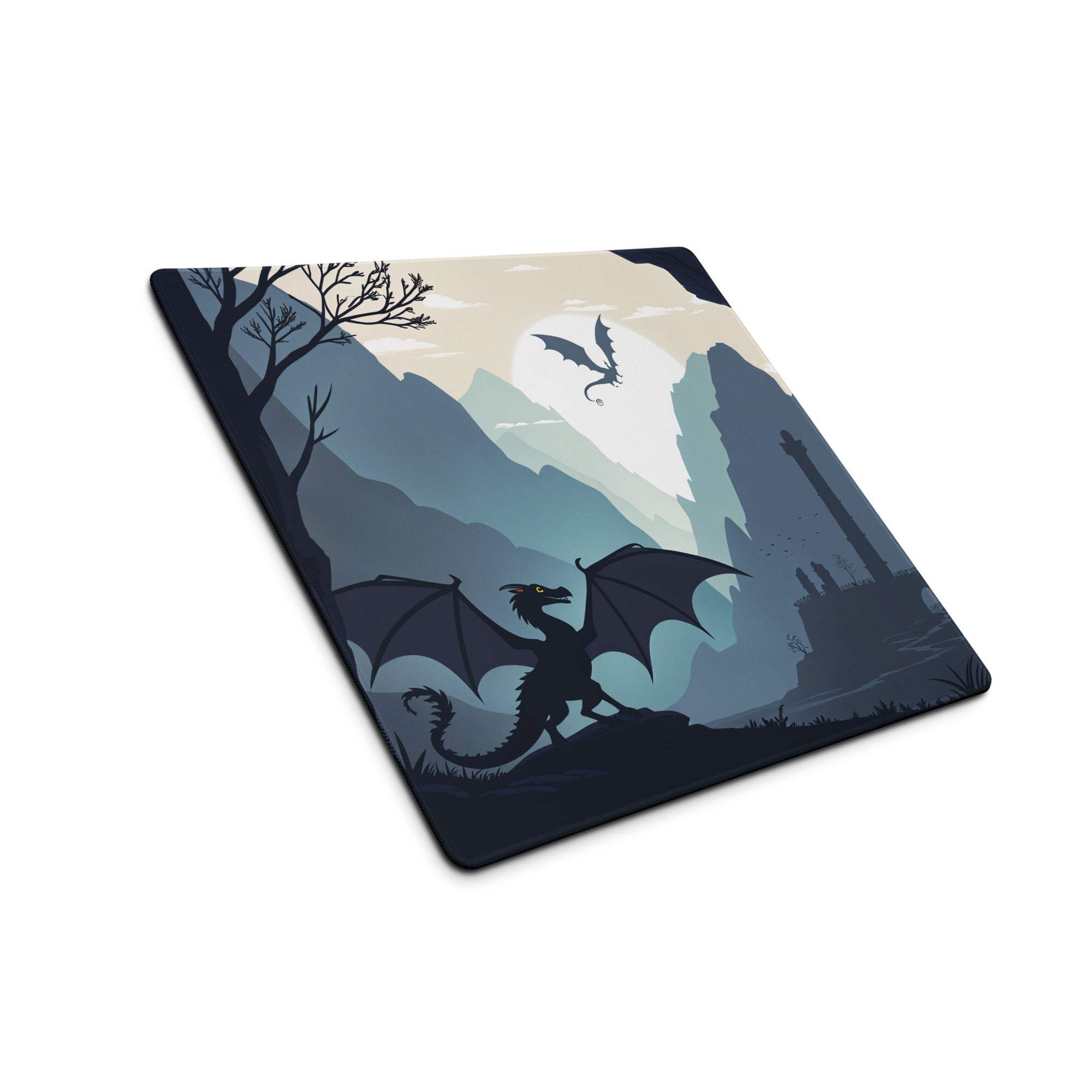 Dark blue dragon landscape gaming mouse pad with non-slip base