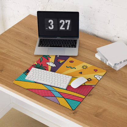 Pop art tropical sunset gaming mouse pad with vibrant geometric patterns