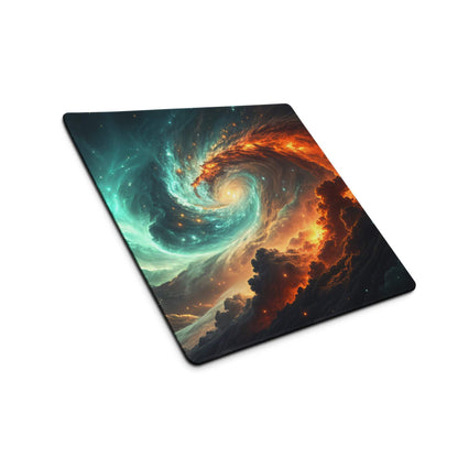 Epic Cosmic Swirl large gaming mouse pad with teal orange nebulae design