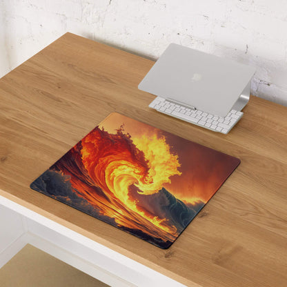 Vibrant orange yellow fiery ocean wave gaming mousepad large non-slip base stitched edges