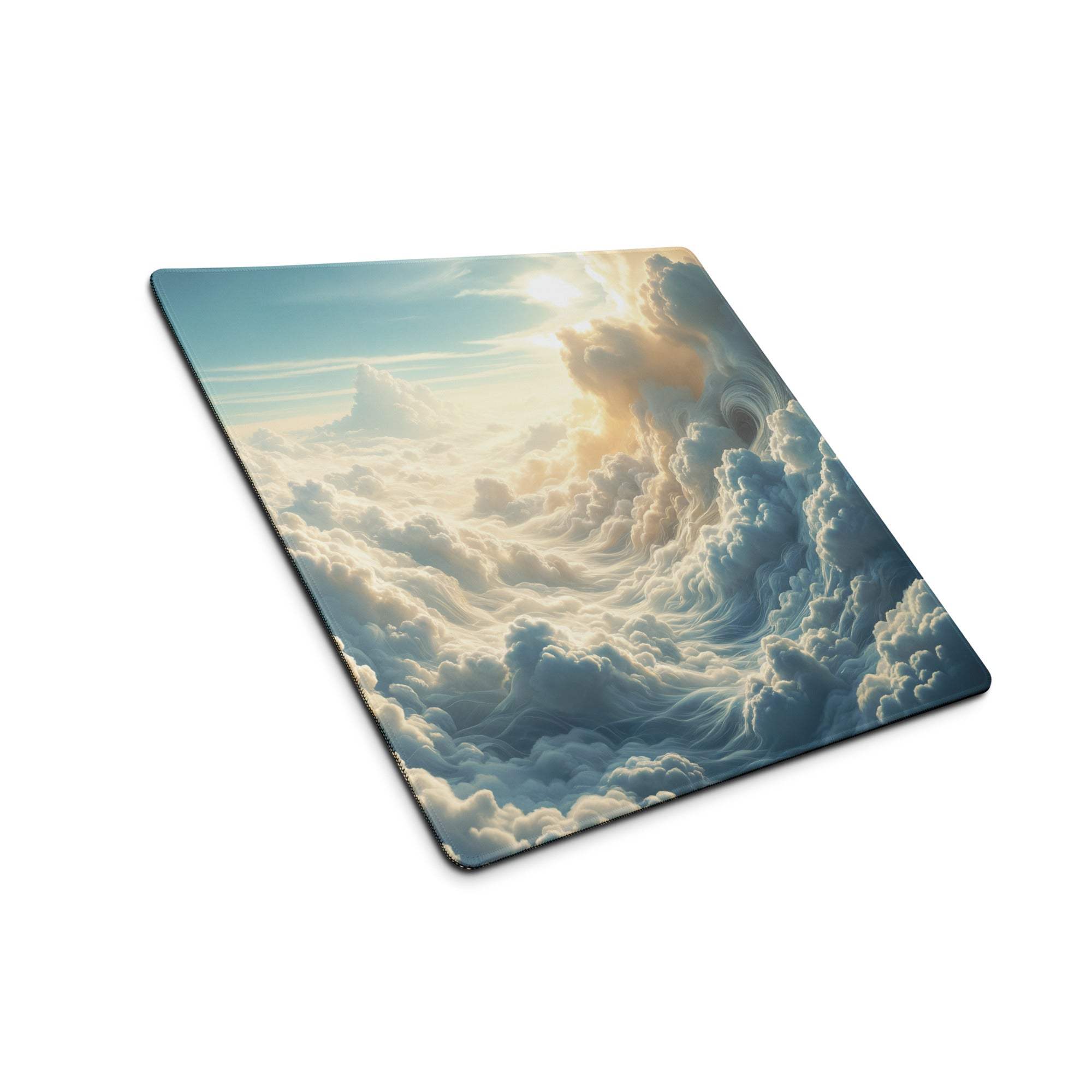 Celestial Sky dreamy blue cloudscape gaming mouse pad with golden clouds