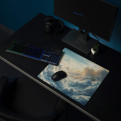 Celestial Sky Dreamy Blue Cloudscape gaming mouse pad with swirling clouds