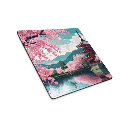 Elegant pastel pink cherry blossom pagoda mouse pad with non-slip backing