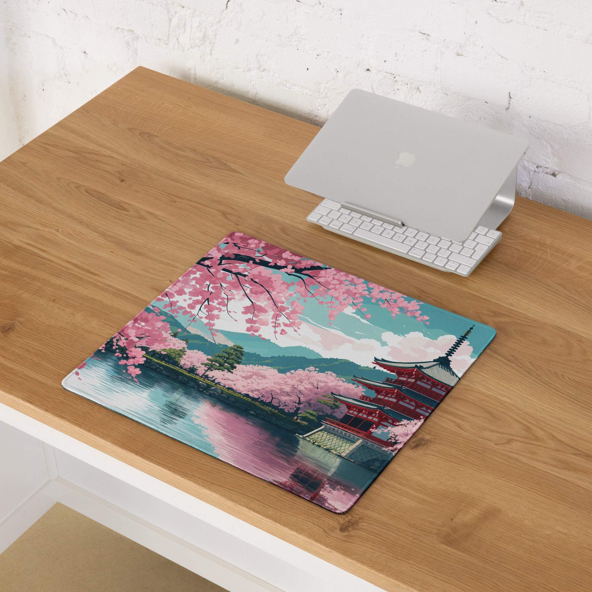 Elegant pastel pink cherry blossom pagoda mouse pad, large non-slip