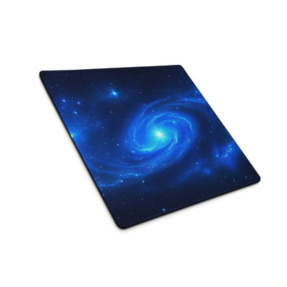 Sleek cosmic blue galaxy gaming mouse pad with nebula design and non-slip base