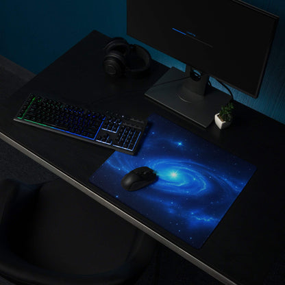 Sleek cosmic blue galaxy gaming mouse pad with nebula stars stitching non-slip base