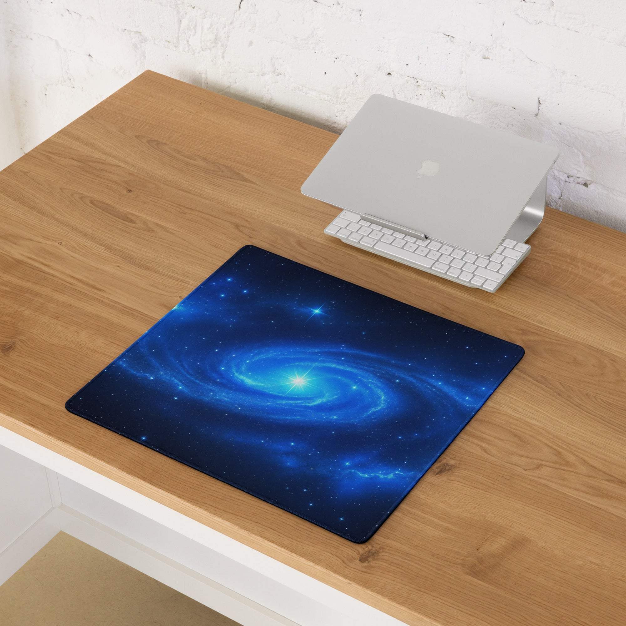 Sleek cosmic blue galaxy gaming mouse pad with nebula stars stitching non-slip base