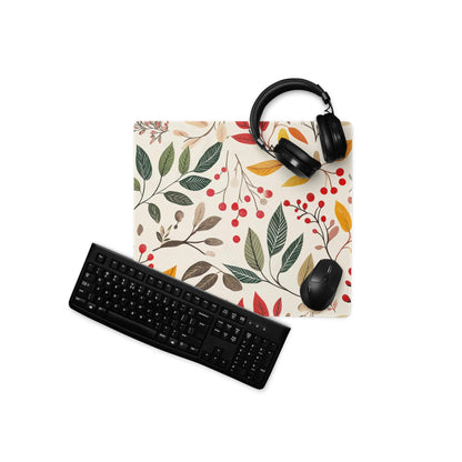 Botanical autumn floral gaming mouse pad with leaves, berries, non-slip base