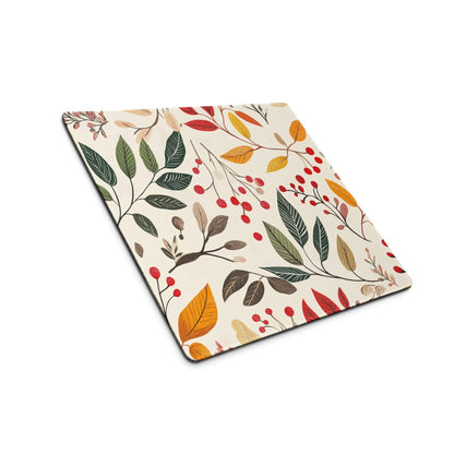Square autumn leaf coaster design on botanical gaming mouse pad