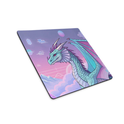 Pastel purple dragon gaming mouse pad with teal design, large size, non-slip base