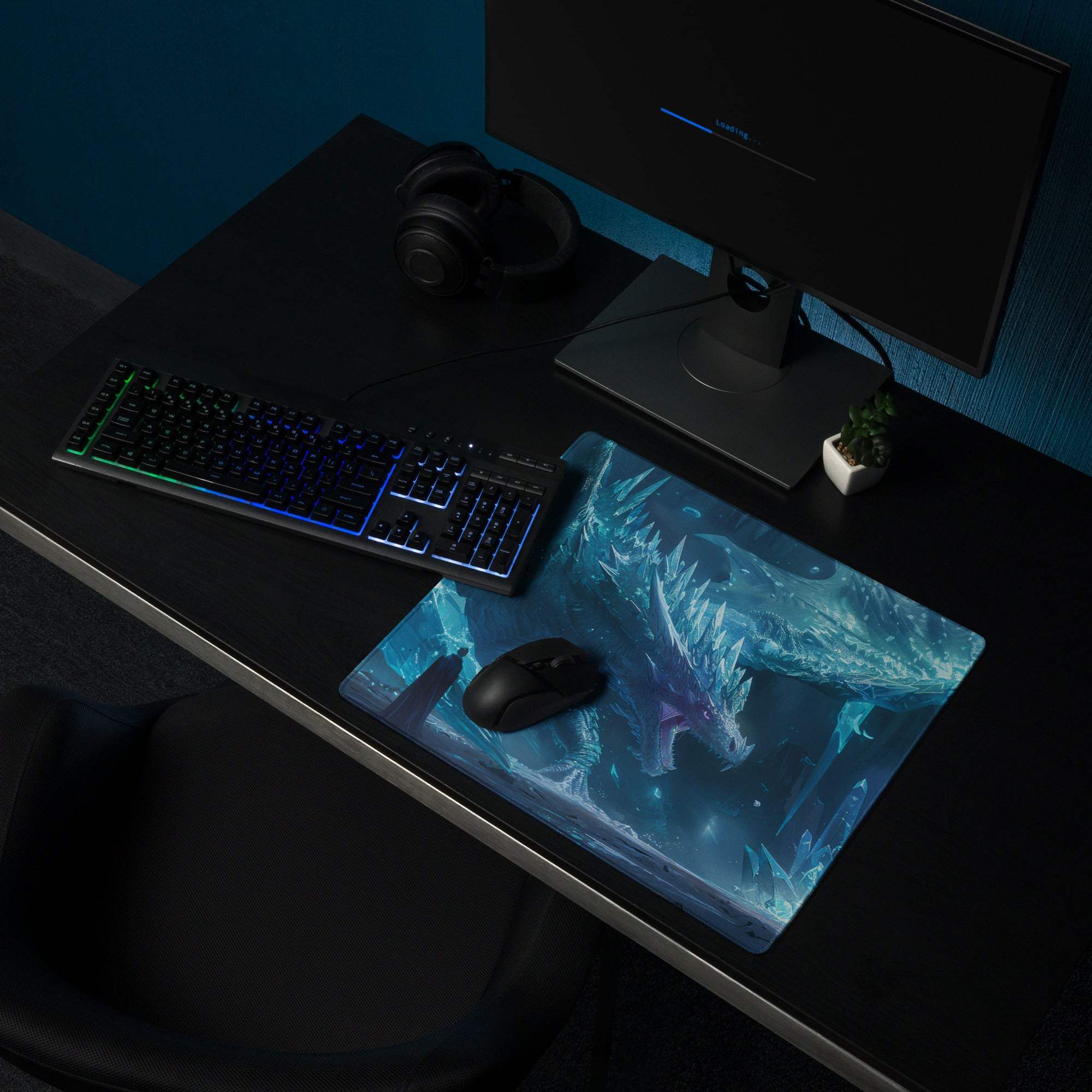Blue purple icy dragon gaming mousepad with non-slip backing