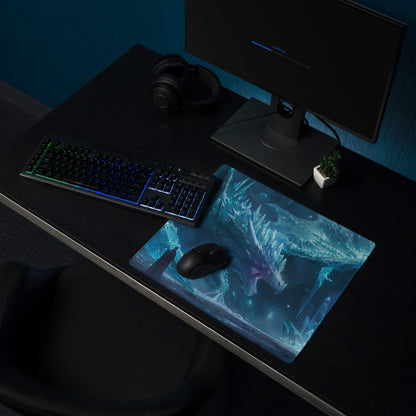 Blue purple icy dragon gaming mousepad with non-slip backing