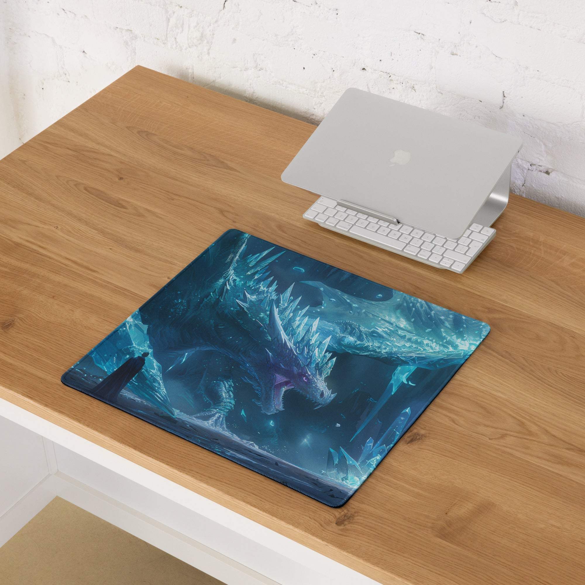 Epic Ice Dragon icy blue gaming mouse pad with non-slip backing