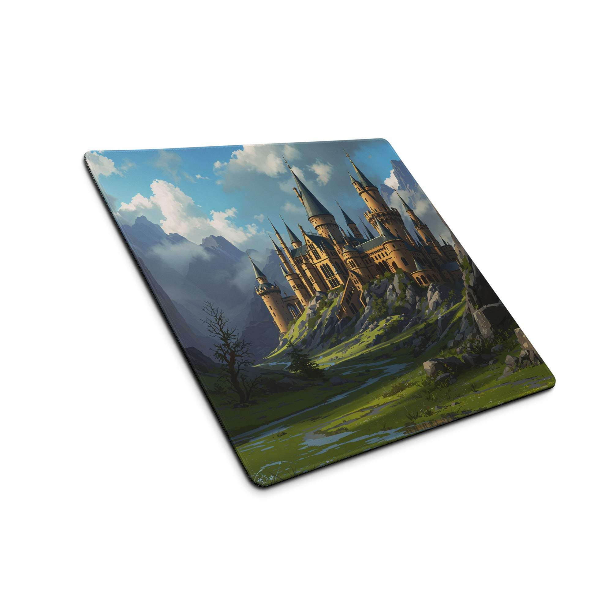 Epic fantasy castle landscape square gaming mouse pad with stone fortress