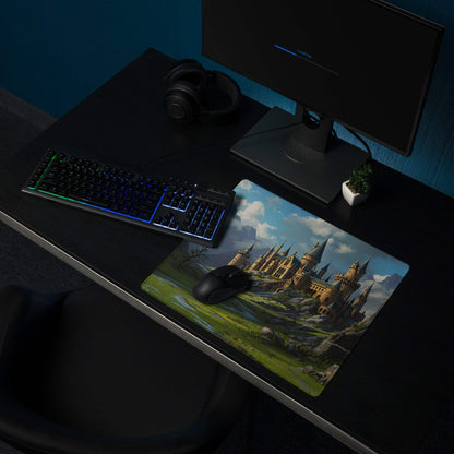 Epic fantasy castle landscape gaming mouse pad with large non-slip surface