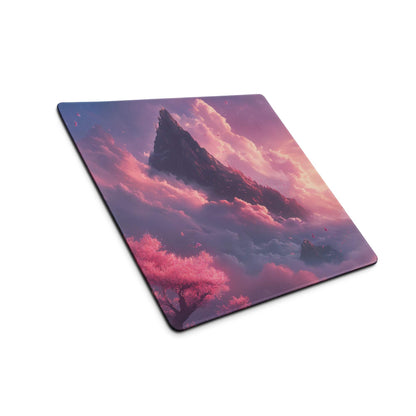 Dreamy Mountain Sunset large gaming mouse pad with vivid pink purple peak art