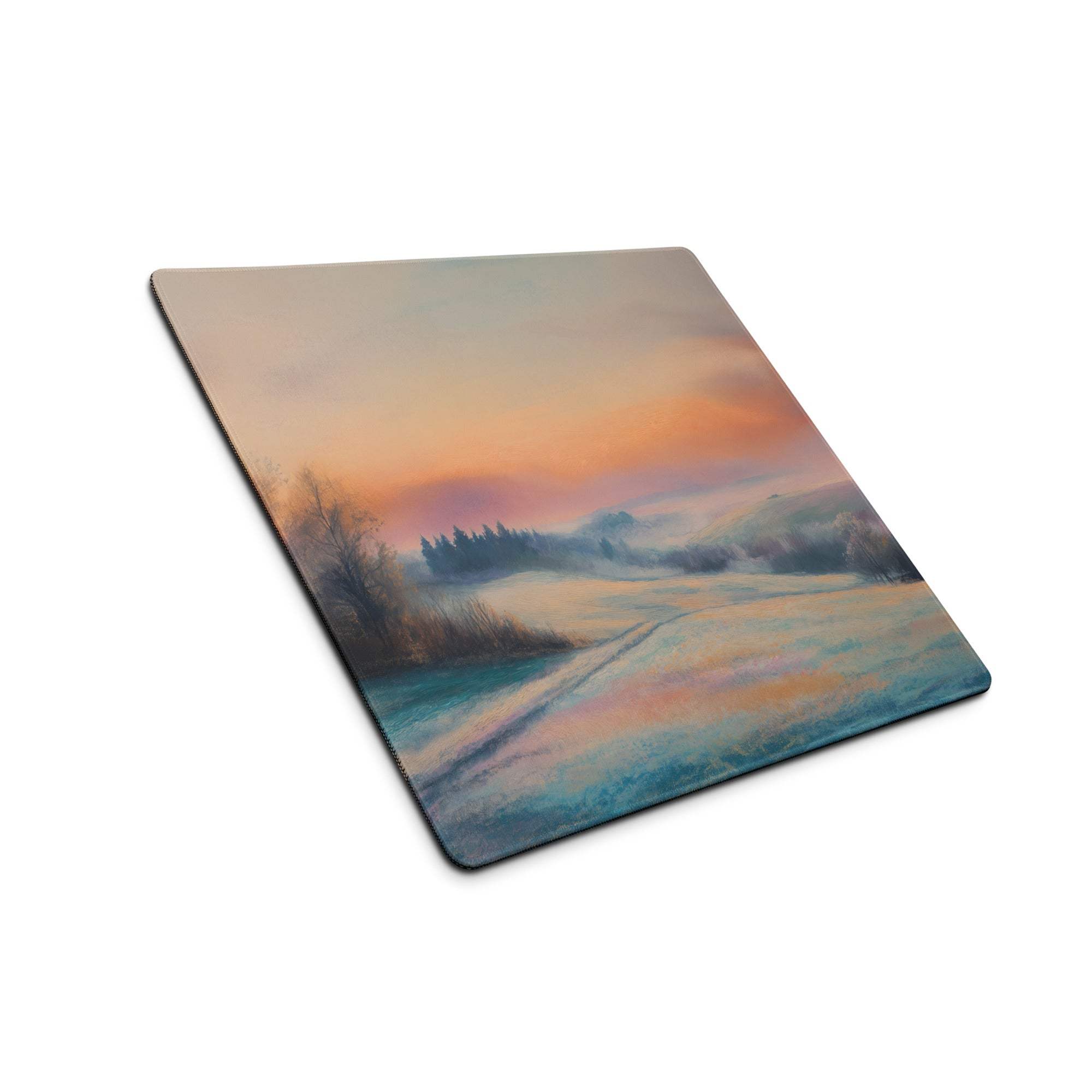 Large pastel sunset snowy path watercolor gaming mouse pad with non-slip backing