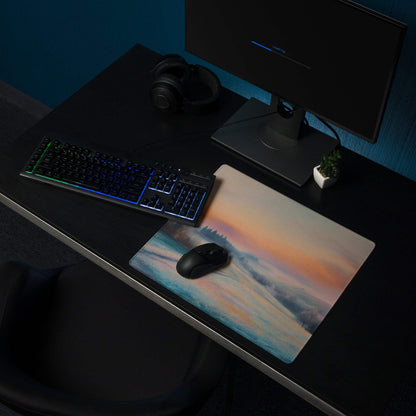 Large pastel sunset landscape gaming mouse pad with non-slip backing