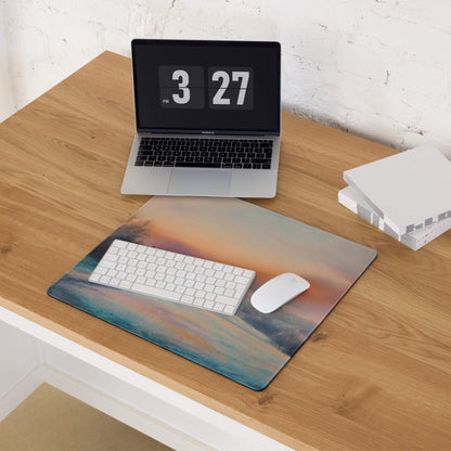 Large pastel sunset landscape gaming mouse pad with non-slip backing