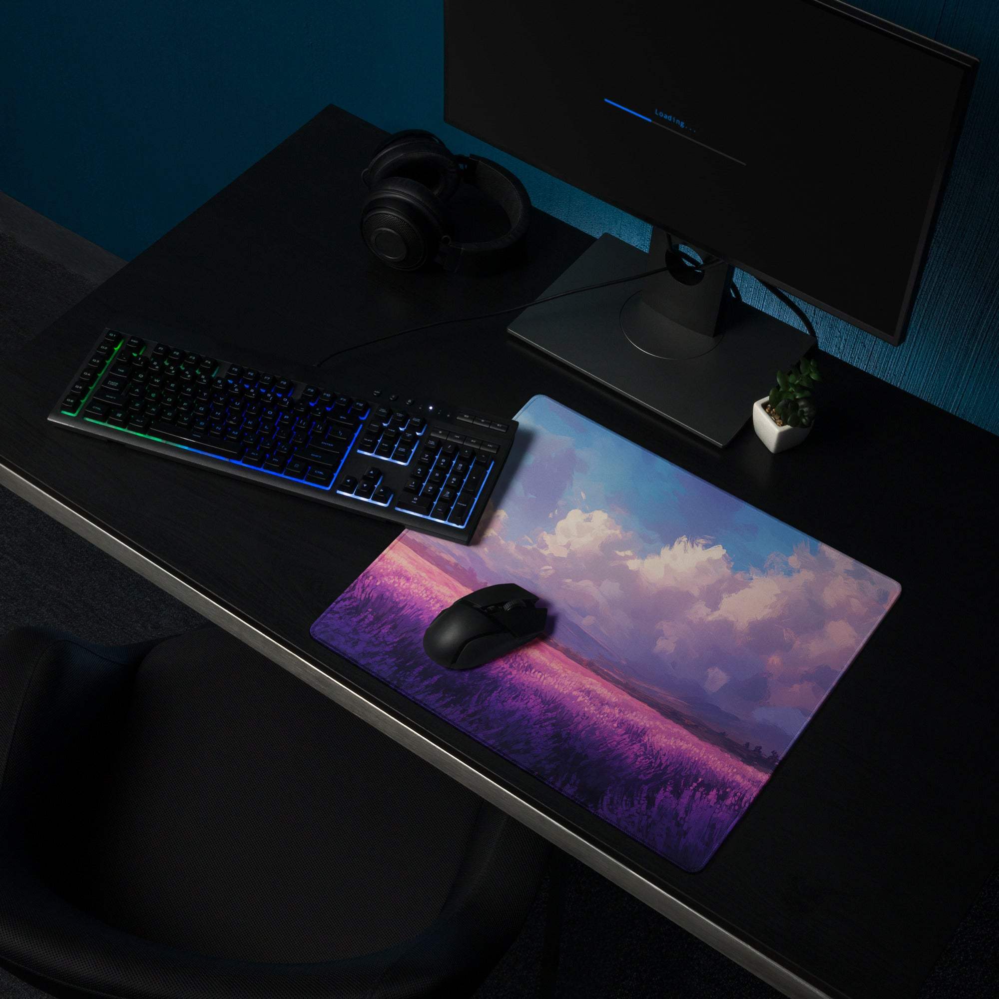 Pastel landscape large gaming mousepad with lavender fields sunset
