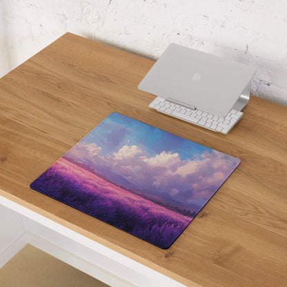 Large pastel landscape lavender fields sunset gaming mouse pad with purple sky and clouds
