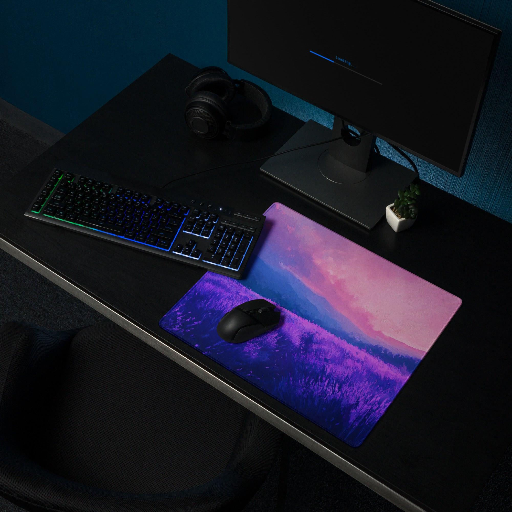 Dreamy purple sunset landscape large gaming mouse pad with non-slip base